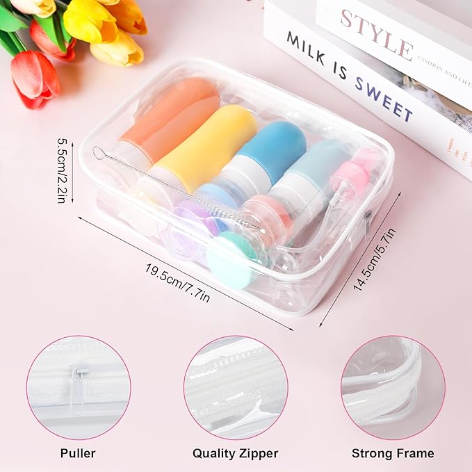 Travel Bottles Set for Toiletries, TSA Approved Travel Containers Leak Proof Silicone Squeezable Travel Accessories 2oz 3oz for Shampoo Conditioner Lotion Body Wash (White)