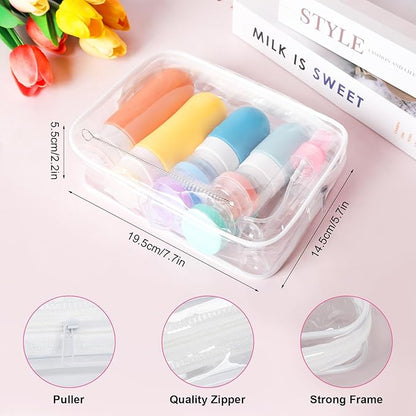 Travel Bottles Set for Toiletries, TSA Approved Travel Containers Leak Proof Silicone Squeezable Travel Accessories 2oz 3oz for Shampoo Conditioner Lotion Body Wash (White)