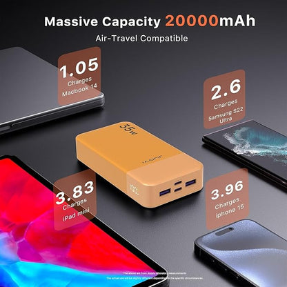 J2651 Portable Charger, 35W 20000mAh USB C in & Out Power Bank, Battery Pack with QC4.0+PD3.0 35W High-Speed Charging for Bluetooth Earbud, Mobile Phone, Tablet (Orange)