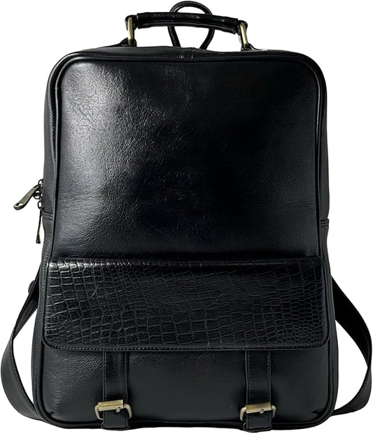 15.6" Luxury Black Leather Laptop Backpack for Men & Women. Leather Bag for Professional Use in Office & Business