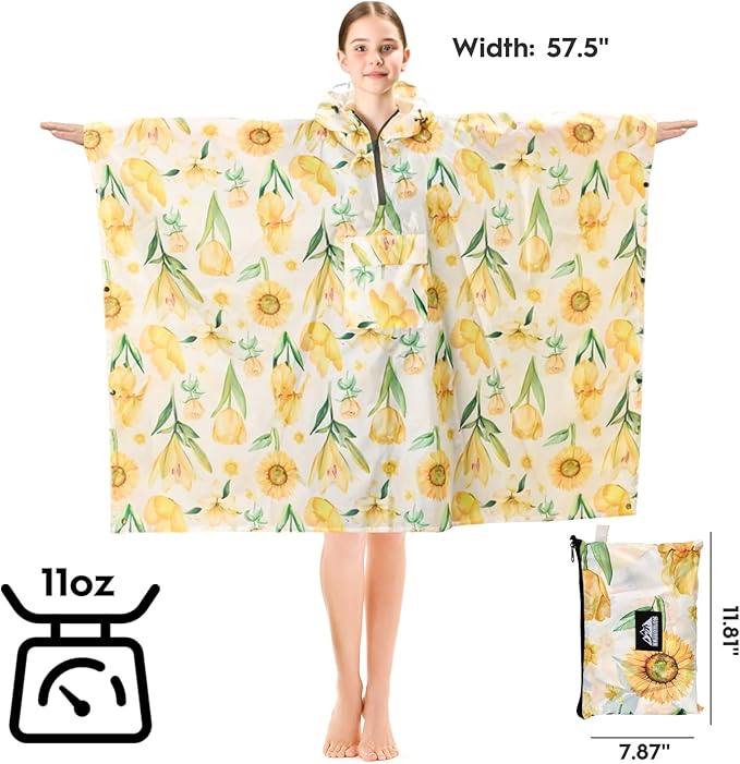 Bruvoalon 3-in-1 Rain Poncho with 1/4 Zip & Chest Pocket, Waterproof, Sunshade, Ground Mat for Adults & Youth Emergency
