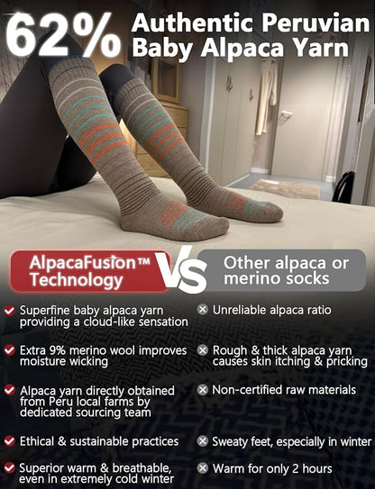 Alpaca Wool Heavyweight 15-25 mmHg Knee High Compression Support Socks Thick Winter Thermal Warm Soft Travel Flying