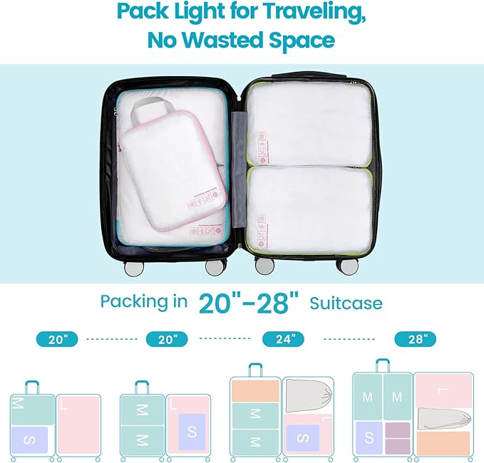 Cambond Compression Packing Cubes for Travel Women - Expandable Travel Bags Luggage Organizers Travel Essentials Compression Cubes for Travel Carry on Suitcases Organizer