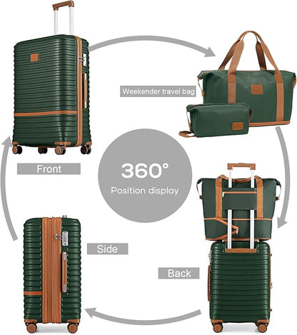 Joyway Luggage Set 3 Piece Suitcase Sets with Spinner Wheel,Lightweight Hardside Expandable Travel Laggage with TSA Lock (20/24/28 Green brown NEW, TR008