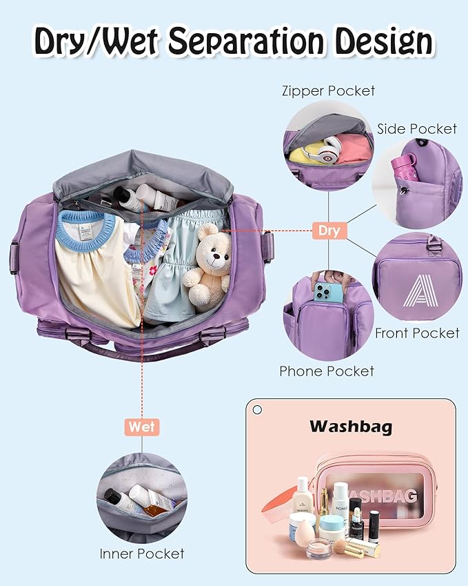 Gifts for 3 4 5 6 7 8 9 10 11 12 13 Year Old Girls, Sports Gym Bag for Kids Girls Boys, Travel Duffel Bag, Daughter Gifts from Mom, Girls Women Teacher Gifts