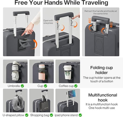 mixi 2-Piece Luggage Sets with Cup Phone Holder and Charger Hard Shell Suitcases with Spinner Wheels, 20+26 Rock Gray
