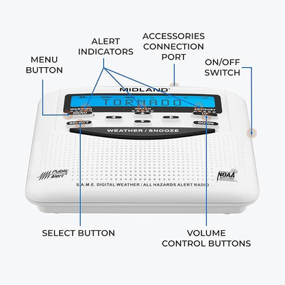 Midland - WR120B - NOAA Emergency Weather Alert Radio - Localized Programming, Trilingual Display, 60+ Emergency Alerts, Alarm, Selectable Alert Tone