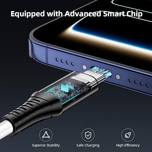 60W Charging Cable USB C to USB C Cord 30ft PD Fast Charge Cable for iPhone 17 16/Samsung S25 S23/Pixel 10 9, (Only Charge) Type-C Power Extension Cable for MacBook/Laptop/Security CCTV Camera, White