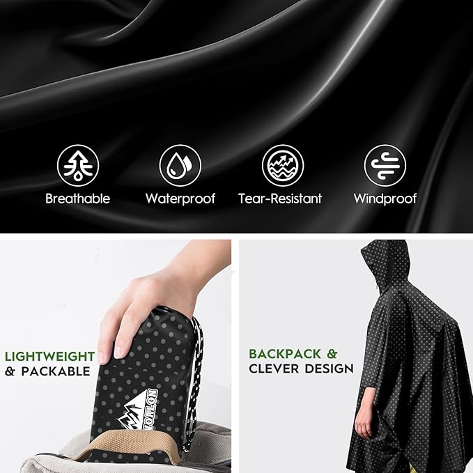 Bruvoalon 3-in-1 Rain Poncho with 1/4 Zip & Chest Pocket, Waterproof, Sunshade, Ground Mat for Adults & Youth Emergency