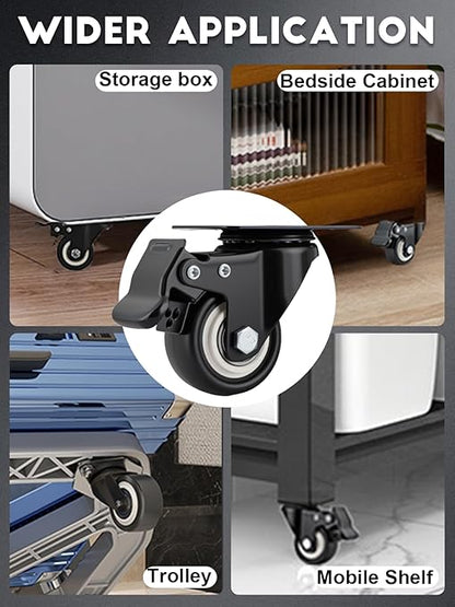 2 Inch Caster Wheels Set of 36 Heavy Duty Casters,with Brake,No Noise Locking Polyurethane (PU) Wheels, for Furniture and Workbench Load 800lbs