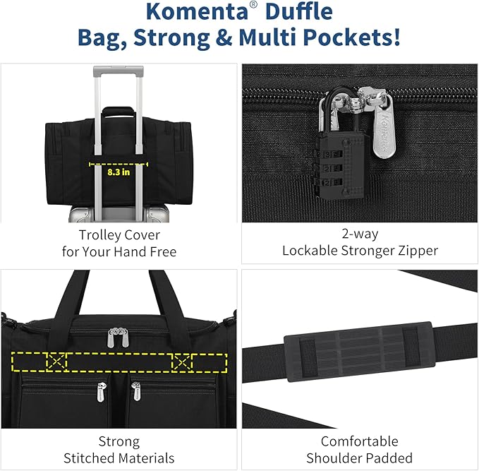 Duffle Bag for Weekender Travel - 20 inch Sport Duffel Bag for Gym Traveling (Black)