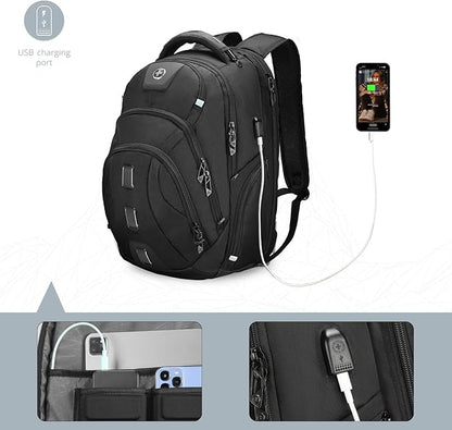 Swissdigital Design Men's Travel Laptop Backpack, TSA Friendly USB Charging RFID Protection Backpack for College and Business, Fits 17" Laptops Black | SD1644FB-01