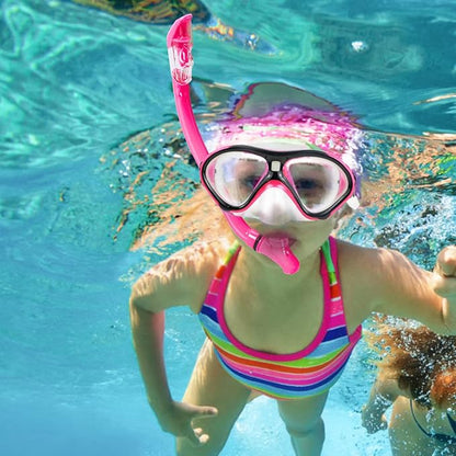 Kids Snorkeling Set Children Mask Fin Snorkel Set Snorkeling Gear Snorkel Mask + Adjustable Swimming Kids Flippers+ Dry Snorkel Tube + Travel Bags