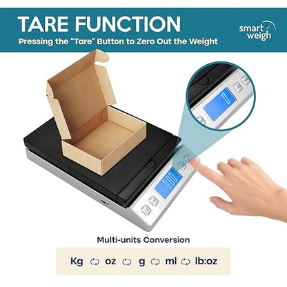 Smart Weigh Digital Postal Shipping Scale, 66 lb Capacity, 0.1 oz Readability, Hold & Tare Function, High-Accuracy Scale, Includes Batteries & USB-C