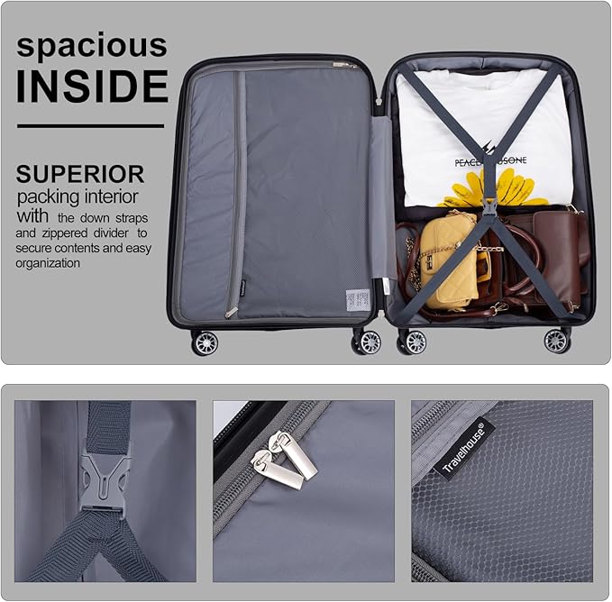 Travelhouse Luggage Sets, Expandable Hardside Suitcases 24in/28in, Carry on 20in,3 Piece Set Travel Luggages Clearance with Double Spinner Wheels TSA Lock Lightweight (Gray-1206)