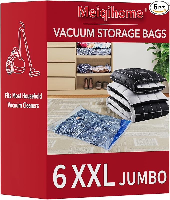 6 XXL Vacuum Storage Bags Jumbo, Space Saver Sealer Bags, for Clothes, Pillows, Comforters, Blankets, Bedding