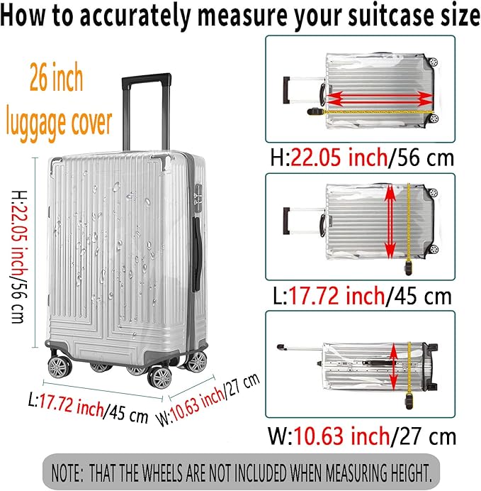 26 Inch Clear PVC Luggage Cover Protectors Suitcase Covers for Luggage Thickened suitcase protective cover for Wheeled Suitcase Suitable for 26"
