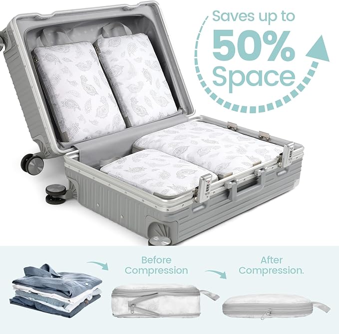 Cambond Compression Packing Cubes for Travel Women - Expandable Travel Bags Luggage Organizers Travel Essentials Compression Cubes for Travel Carry on Suitcases Organizer