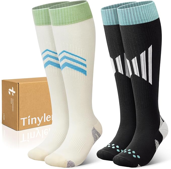 TINYLEMON Wide Calf Compression Socks for Women & Men 15-20 mmHg Cushioned Sole Knee High Support Socks for Long Hours & Daily Wear