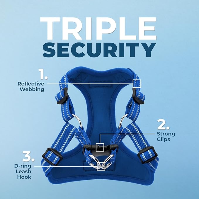 Best Pet Supplies Voyager Mesh Dog Breathable Harness Reflective Stitching, All Weather Adjustable for Walking Training, or Running - Heavy Duty & Durable, Harness Leash Set (Royal Blue), XL