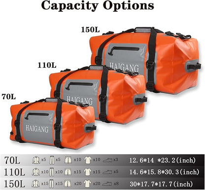 110L Waterproof Duffel Bag Travel Dry Bag, Large Capacity, Adjustable Thickened Straps and Handles, Zip Closure, Air Valve, Fully Waterproof, Perfect for Boating, Rafting, Motorcycle Kayaking