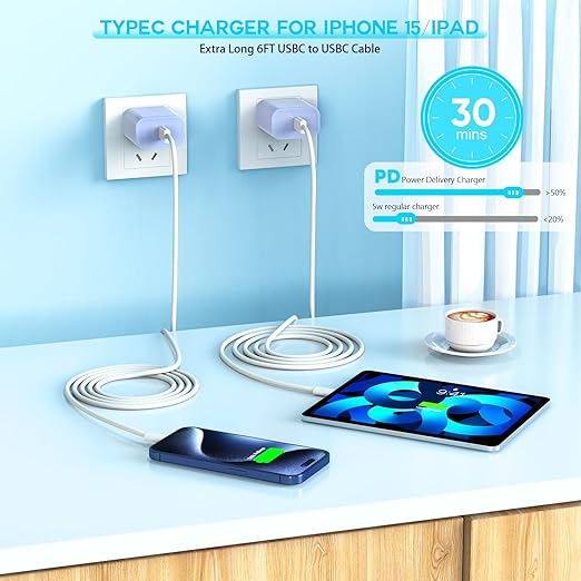 Apple iPhone 17 16 15 Charger Fast Charging [Apple MFi Certified]3Pack 20W USB Type C Charging Block with Long 6 FT Fast Charging Cable for iPhone 17/17 Air/16Pro/Pro Max,iPhone 15/15 ProMax/Plus/iPad