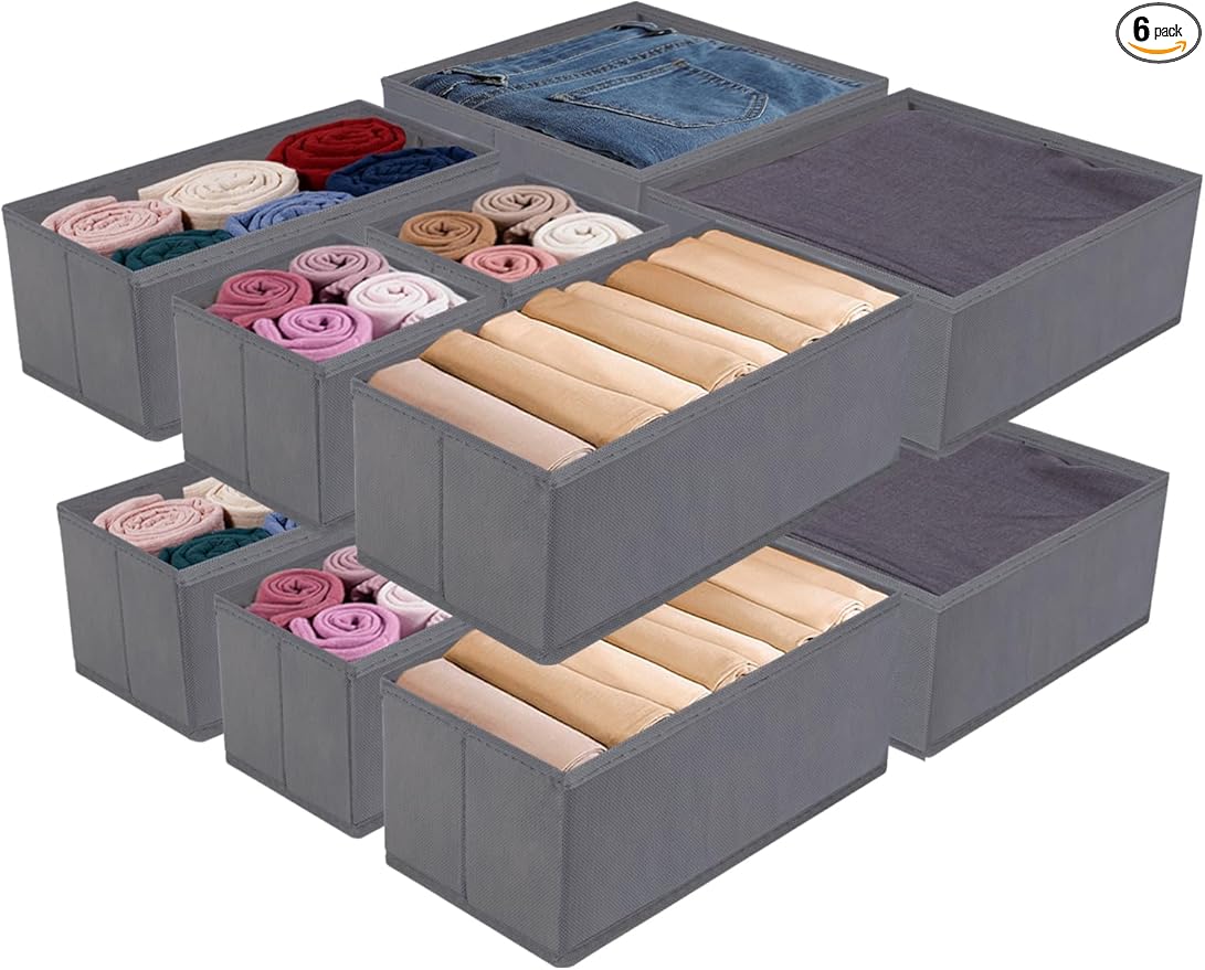 Drawer Organizer Set for Baby Clothes, Nursery Dresser Storage, Closet Dividers for Socks, Underwear, Bra (Grey, 12 pcs)