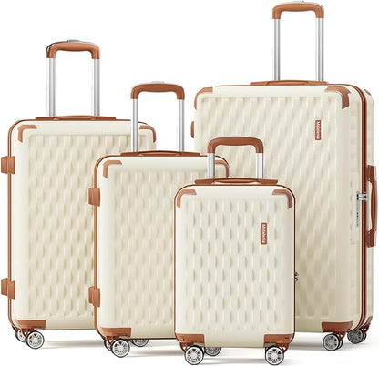 Melalenia Luggage Sets 4 Piece Hard Shell Carry on Suitcase with Spinner Wheels and TSA Lock, Lightweight Travel Duffel Bag for Women, Beige Brown