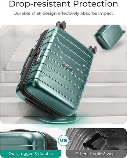 BAGSMART Carry On Luggage 22x14x9 Airline Approved with Spinner Wheels,Lightweight 20 Inch Luggage with TSA Lock,Expandable Hard Shell Carry On Suitcases for Men Women,Pine Green