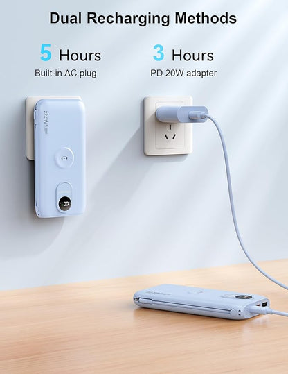 Portable Charger, 10000mAh 22.5W Fast Charging Power Bank with Built in Cable & Wall Plug, Travel Essential Battery Pack with LED Display, External Charger for iPhone 17/16, iWatch 11/10/9/8/Ultra/SE