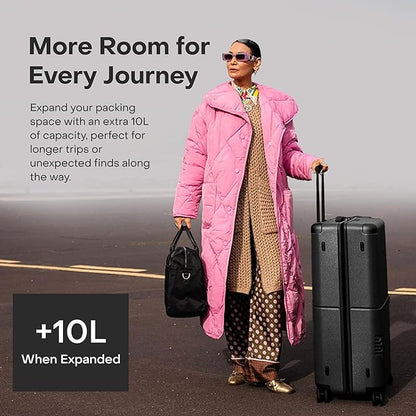 Checked Plus Expandable - 28.75" Airline Approved Check In Luggage with Wheels, Rolling Suitcase for Men & Women - TSA Lock, Silent Spinner Wheels, Expansion Zip, Y-Strap - Charcoal