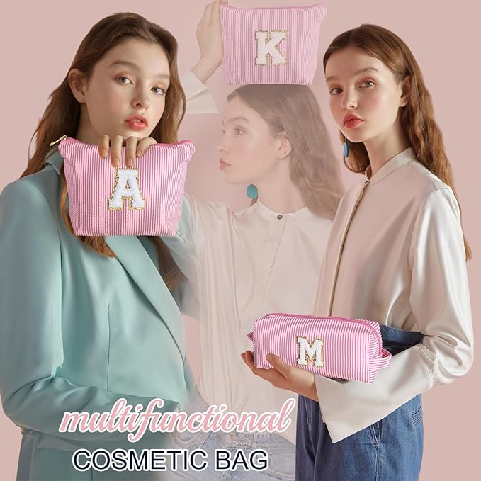 YOOLIFE Cute Gifts Travel Makeup Bag - Pink Travel Cosmetic Bag for Women Yoga, Picnic, Personalized Best Friend Birthday Gifts with Monogram