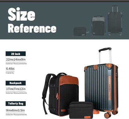 22x14x9 Airline Approved Vintage Style Carry On Luggage with Backpack Sets, ABS+PC Hardshell Small 20 inch Retro Suitcase with Protective Cover & Tag (Teal Blue, 20in/BP/TB)