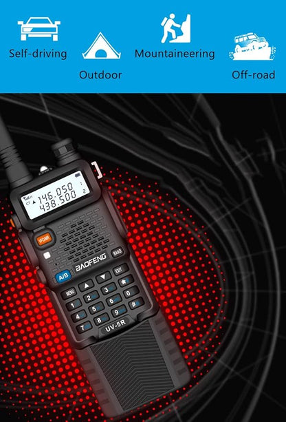 Baofeng UV-5R Dual Band Two Way Radio Handheld Ham Radio Long Range Walkie Talkies Pack of 6 for Hiking Camping Hunting Skiing Trip(Black) with 8W 3800mAh USB-C Charge Battery