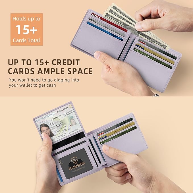 RUNBOX Wallet for Men Slim Rfid Leather 2 ID Window With Gift Box