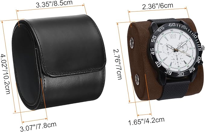HARFINGTON Watch Roll Travel Case Single Slot Portable Leather Watch Case for Men and Women, Watches Storage Organizer with Removable Pillows for Traveling, Display, Home Storage, Dark Black