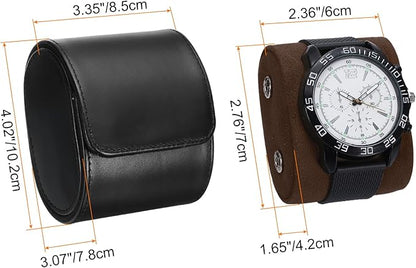 HARFINGTON Watch Roll Travel Case Single Slot Portable Leather Watch Case for Men and Women, Watches Storage Organizer with Removable Pillows for Traveling, Display, Home Storage, Dark Black