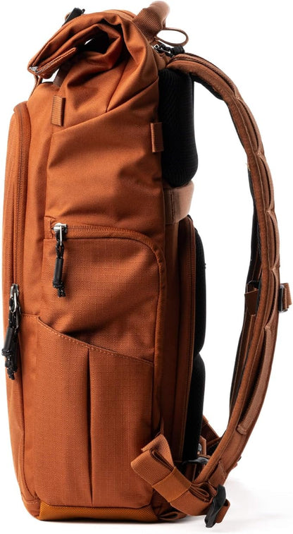 Think Tank FocusPoint 22L RollTop Camera Backpack - Urban Rust: Expandable Travel & Camera Backpack with Laptop Sleeve, Quick Side and Back Access, Rain Cover – Versatile Photography & Travel Bag