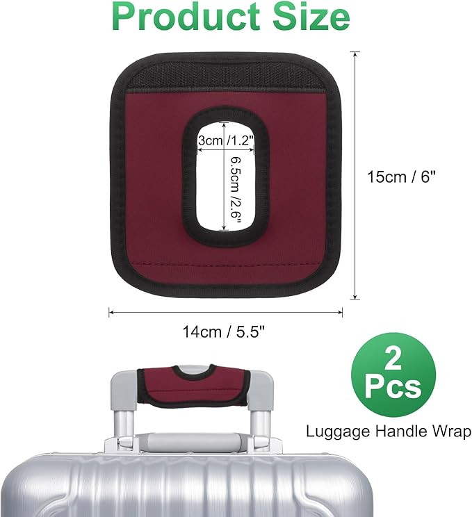 uxcell Luggage Handle Wrap, 2 Pcs Hollow Neoprene Handbag Grip Cover Protector Luggage Identifiers Suitcase Handle Wraps for Luggage Suitcase Travel Bags, Wine Red