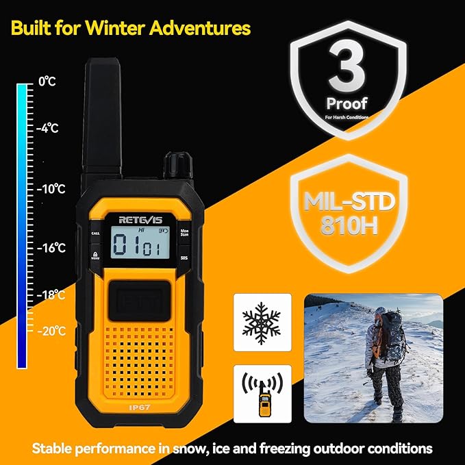 Retevis RB48 Waterproof Walkie Talkies, Heavy Duty Two Way Radio, Advanced Triple Proof, Vibration Call, USB-C, SOS,2000mAh, NOAA, 2 Way Radio(2 Pack) Yellow