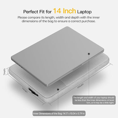 14 inch Laptop Sleeve Case for HP Lenovo Dell ASUS Acer Chromebook 14, HP Stream 14, Dell XPS 15, Inspiron 14, Lenovo ideapad 14, Asus Zenbook 14, Razer Blade 15 Water-Resistant Computer Bag -Grey