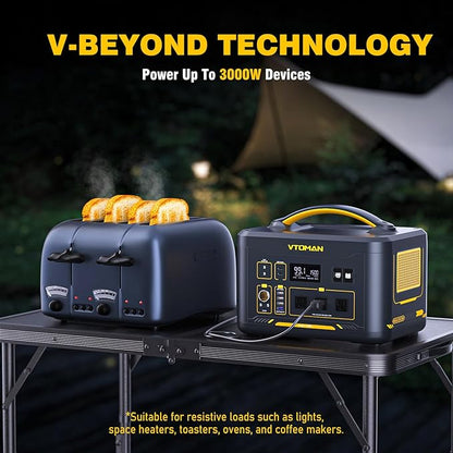 VTOMAN Jump1500X Portable Power Station, 828Wh LiFePO4 Battery Solar Generator with Jump Start, 1500W AC Outlet, 100W PD Type-C, Large Capacity Expandable to 2376Wh for Camping, RV Travel, Home Backup