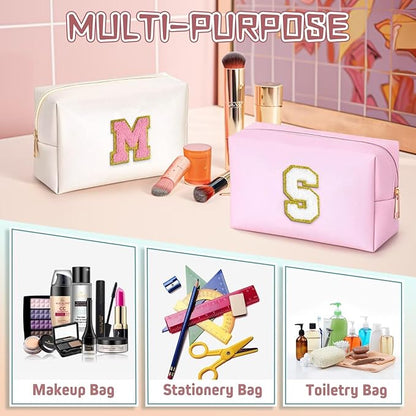 TOPEAST Preppy Makeup Bag, Small Cosmetic Travel Bags for Women, PU Leather Waterproof Toiletry Bag with Zipper, Personalized Birthday Gift for Women Girl, Preppy Gifts for Girl (Pearly White Z)