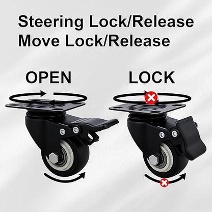 2 Inch Caster Wheels Set of 12, Heavy Duty Casters,with Brake,No Noise Locking Polyurethane (PU) Wheels, for Furniture and Workbench Load 800lbs