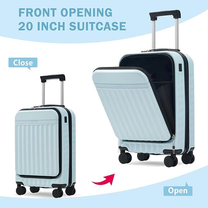 Merax Luggage Sets 3 Piece,Front Open Hardshell Expandable Suitcase with Spinner Wheels and Duffel Bags,Lightweight Carry on Luggage with USB Port,20/24IN,Light Blue