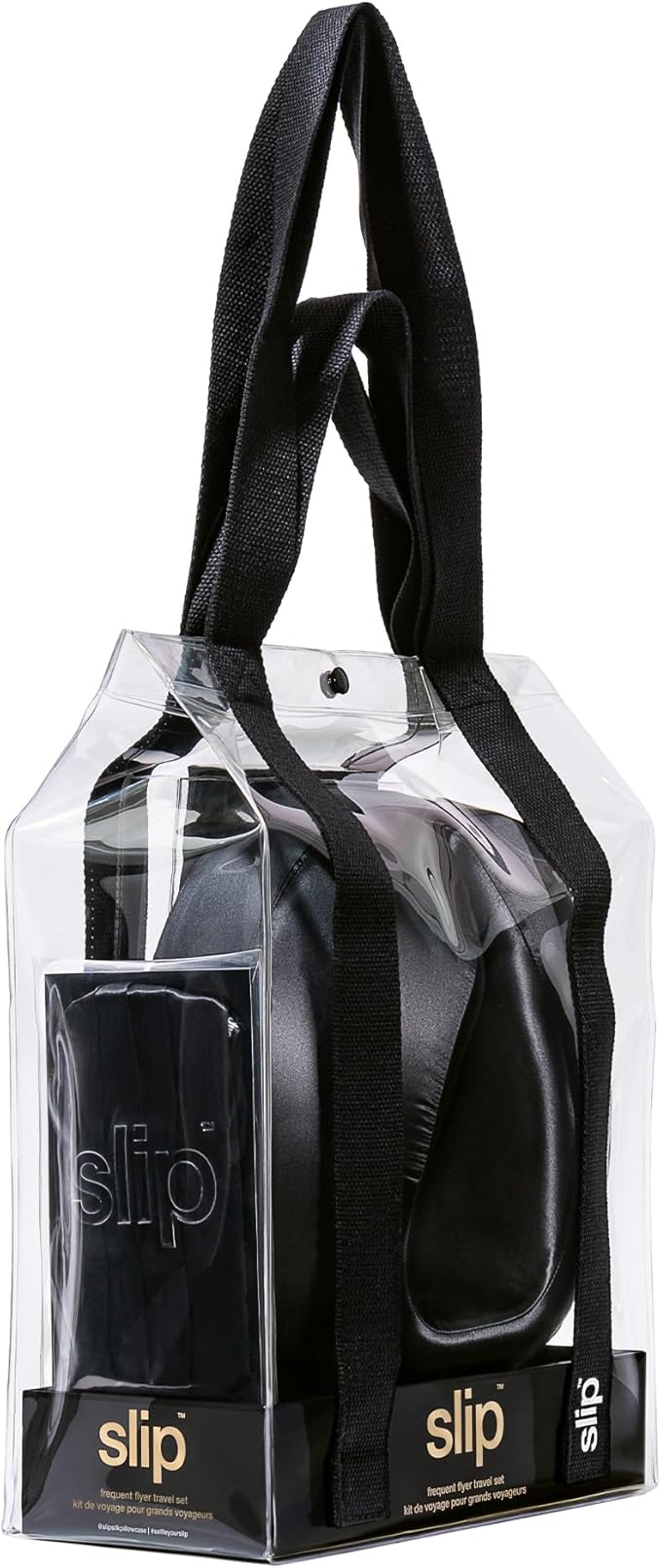 SLIP Silk Frequent Flyer Travel Set - Black - Includes 1 x Travel Neck Pillow, 1 x Face Covering, 1 x Sleep Mask