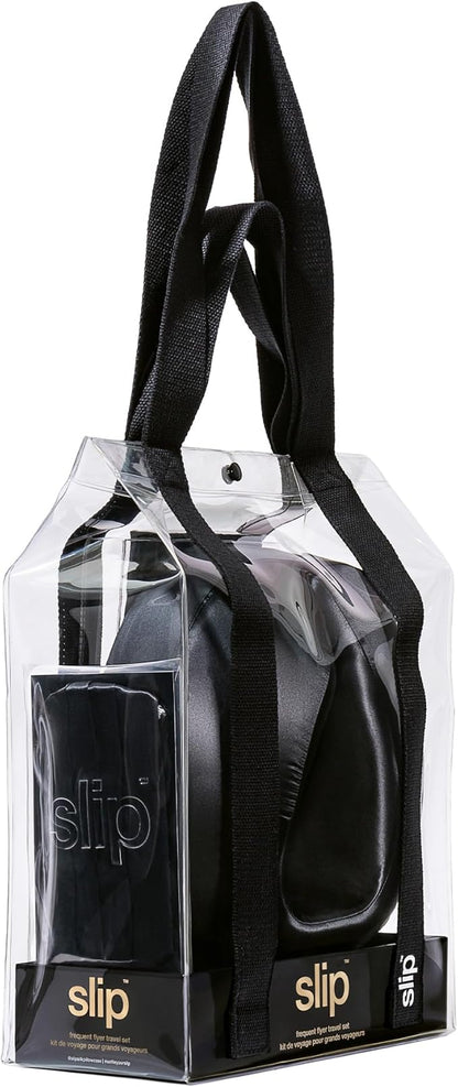 SLIP Silk Frequent Flyer Travel Set - Black - Includes 1 x Travel Neck Pillow, 1 x Face Covering, 1 x Sleep Mask