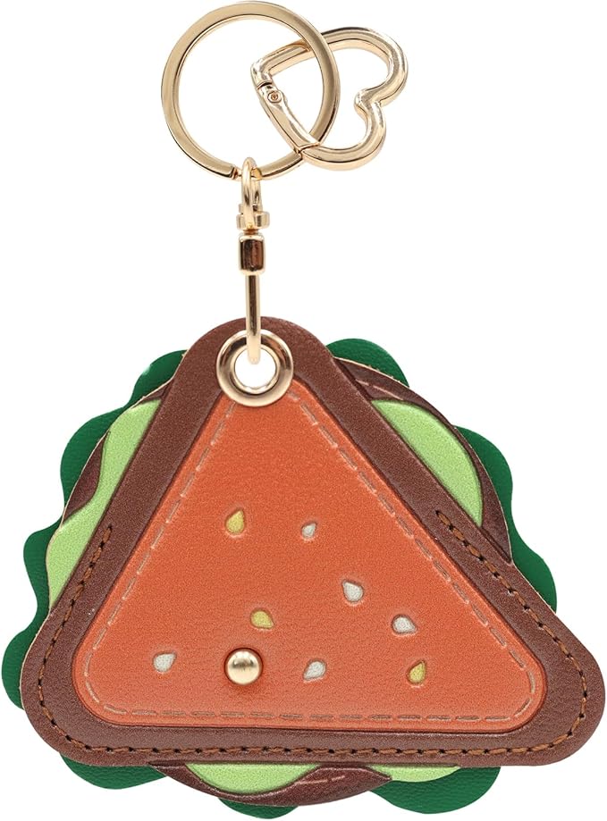 MC Fashion PU Leather Keychain Holder Case Compatible with AirTag, Cute Cartoon Sandwich GPS Tracker Case Charm Key Ring