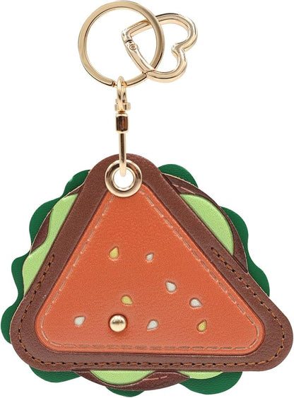 MC Fashion PU Leather Keychain Holder Case Compatible with AirTag, Cute Cartoon Sandwich GPS Tracker Case Charm Key Ring