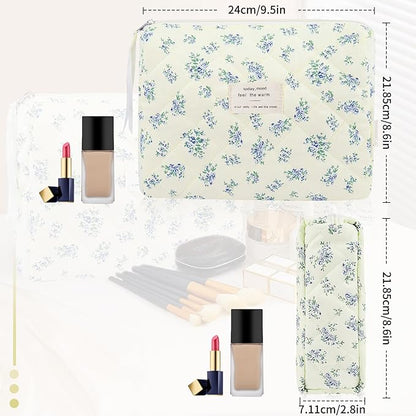 Floral Makeup Bag, Small Cosmetic Bag for Women Girls, Cute Cotton Makeup Bag, Quilted Makeup Bags, Flower Travel Toiletry Organizer Bag(LSHH)
